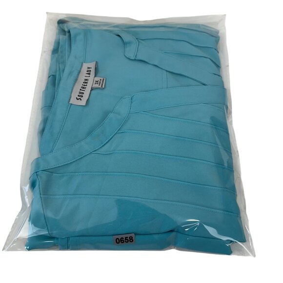 Southern Lady Women 3X Turquoise Button-Up Tunic Blouse Pintuck Front Side Slits - Picture 14 of 14